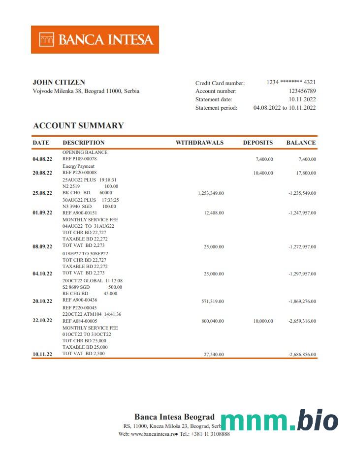 Szablon wyciągu bankowego Senegal Ecobank w programie Word i PDF